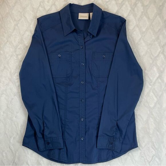 NWT Chico’s Casual Cotton Button Down Collared Long Sleeve Shirt Blue Size 0 - Picture 3 of 16